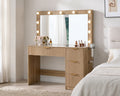 Amara Fluted Vanity Desk with LED Hollywood Mirror & Tempered Glass Storage Top